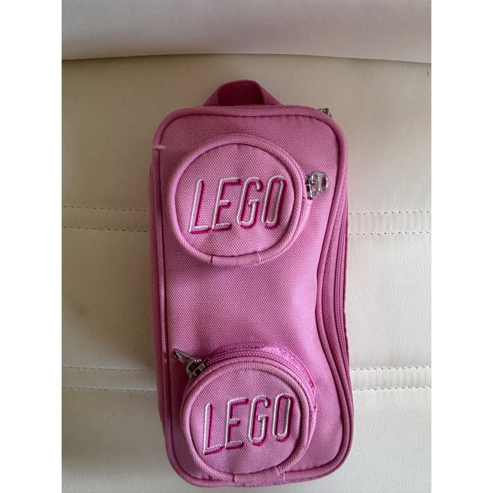 LEGO Brick Pouch Pink Canvas Pencil Case Travel Organizer Bag 2x1 Stud Design
